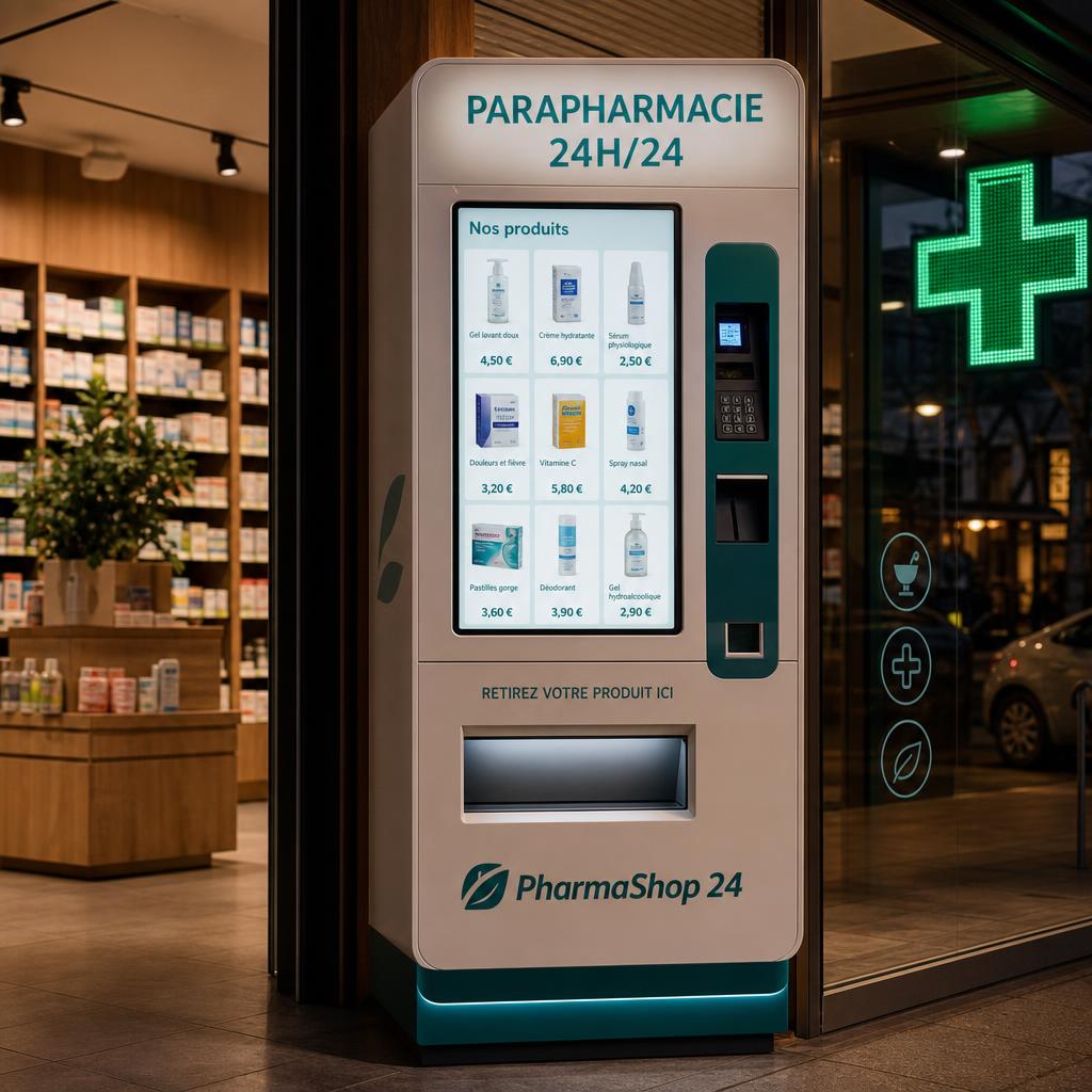 Distributeur automatique de médicaments sans ordonnance et produits de parapharmacie 24/7