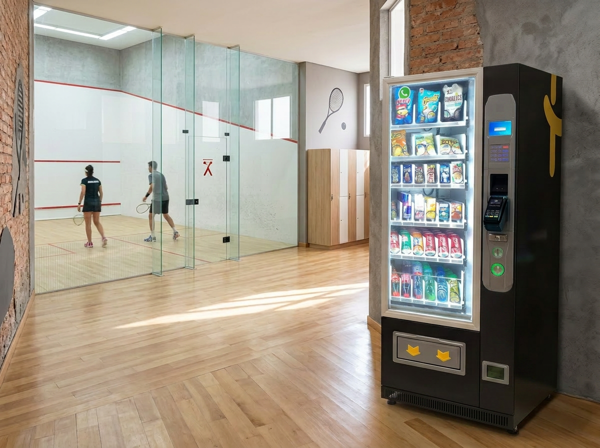 Distributeur automatique de boissons de récupération et accessoires dans un club de squash